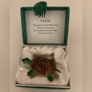 Sea Turtle Tortoise Hand Blown Paperweight Art Glass Blue Green Swirl